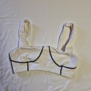 We Wore What Danielle Sports Bra White Black Contrast Stitch XS Balconette Bra